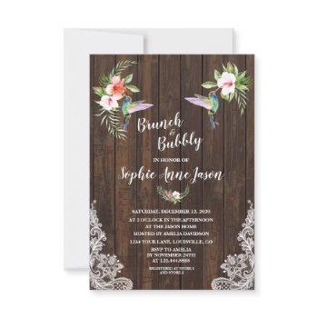 hibiscus floral hummingbird wood brunch and bubbly invitation