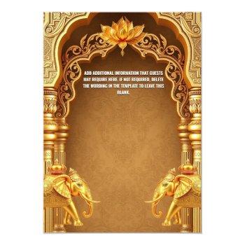 Hindi Hindu Gold Elephants Lotus Flower Asian Invitation Front View