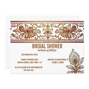 hindi indian bride gold peacock feather henna chic invitation