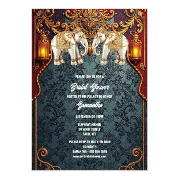 Hindu Hindi Traditional Indian Elephants Floral Invitation Front View