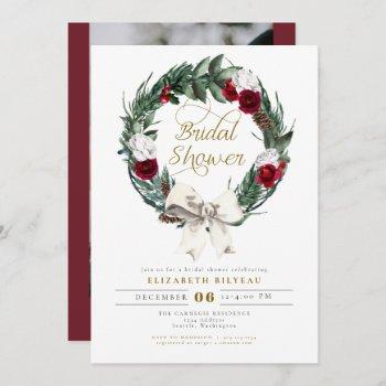 holly winter christmas burgundy bridal shower  invitation