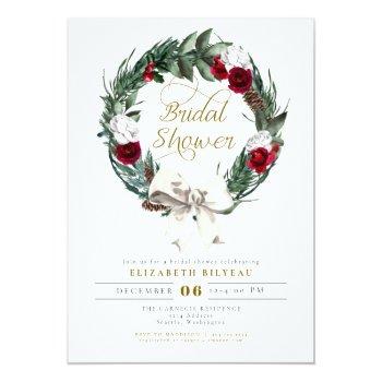 Holly Winter Christmas Burgundy Bridal Shower  Invitation Front View