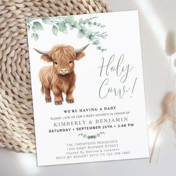 holy cow greenery highland cow couples baby shower invitation postcard