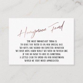 honeymoon fund modern rose gold handwriting enclosure card