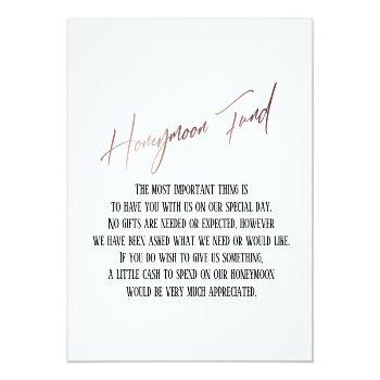 Honeymoon Fund Modern Rose Gold Handwriting Enclosure Card Front View