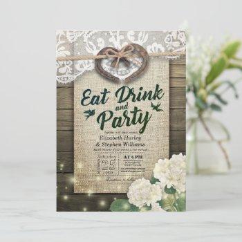 horseshoe hydrangea wood eat drink & party wedding invitation