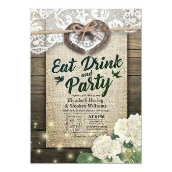 Horseshoe Hydrangea Wood Eat Drink & Party Wedding Invitation Front View