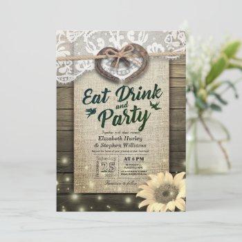 horseshoe sunflower wood eat drink & party wedding invitation