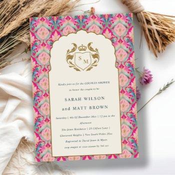 hot pink gold classy floral laurel couples shower invitation