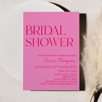 hot pink modern minimalist bridal shower  invitation