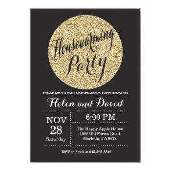 Housewarming Party Black Gold Glitter Invitation Front View