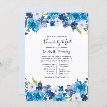 hues of blue floral baby or bridal shower by mail invitation
