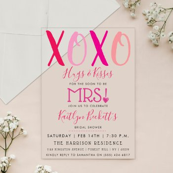 hugs & kisses (xoxo) valentine's day bridal shower acrylic invitations