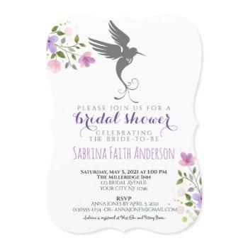 hummingbird floral elegant lilac bridal shower invitation