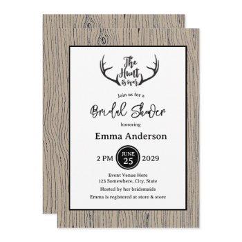 "hunt is over" rustic antler barnwood wedding invitation