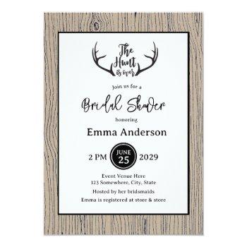 "hunt Is Over" Rustic Antler Barnwood Wedding Invitation Front View