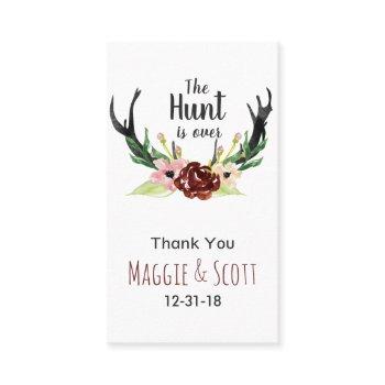 hunt is over rustic antler burgundy floral wedding business card