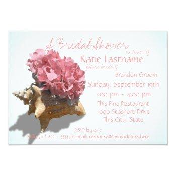 Hydrangea And Seashell Bridal Shower Pink Invitation Front View