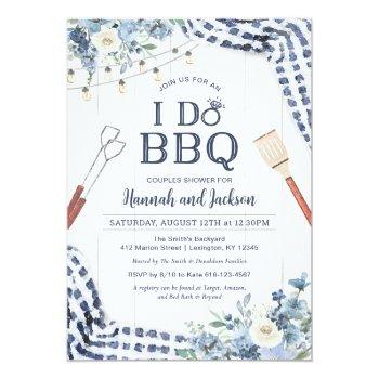 I Do Bbq Invitation With Navy And Light Blue Front View