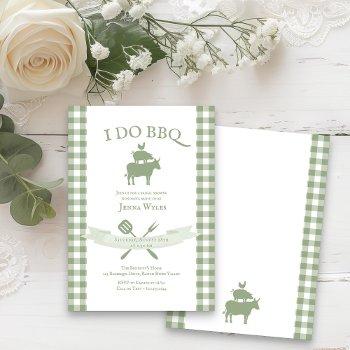 i do bbq vintage sage green gingham bridal shower invitation
