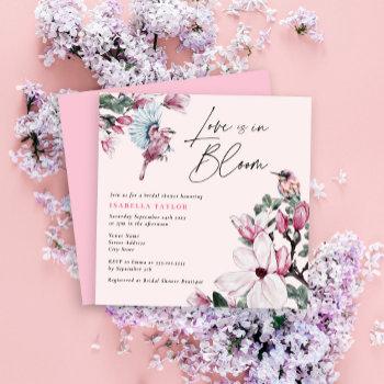 in bloom pink floral & birds bridal shower invitation