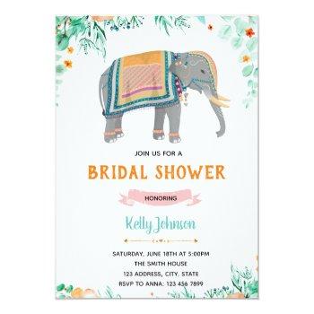 Indian Elephant Bridal Shower Theme Party Invitation Front View
