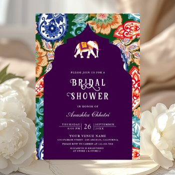 indian folk art elephant aubergine bridal shower invitation