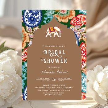 indian folk art elephant beige bridal shower invitation