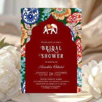indian folk art elephant dark red bridal shower invitation
