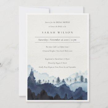 ink blue pine woods mountain bridal shower invite