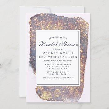 iridescent purple gold glitter bridal shower invitation