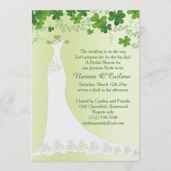 irish shamrock, wedding gown bridal shower invitation
