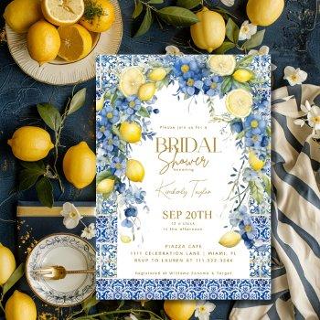 italian lemon blue tiles italy bridal shower invitation