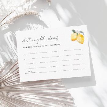 Italian Lemons Date Night Ideas Bridal Shower Enclosure Card Front View