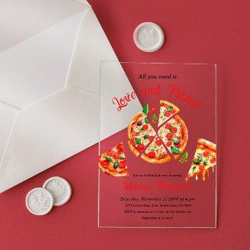 italian love & pizza party slice bridal shower acrylic invitations