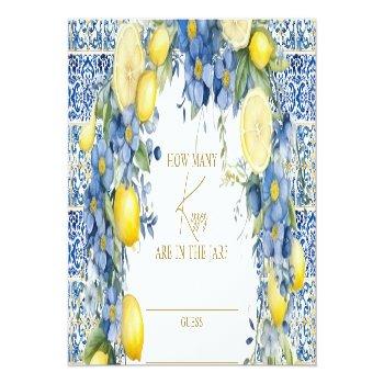 Italy Lemon Tiles How Many Kisses Game Place Card Front View