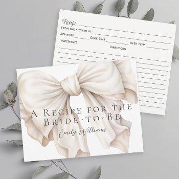 ivory white bow bridal shower recipe card