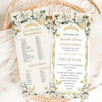 Ivory White Floral Quinceañera Order Of Events Program Front View