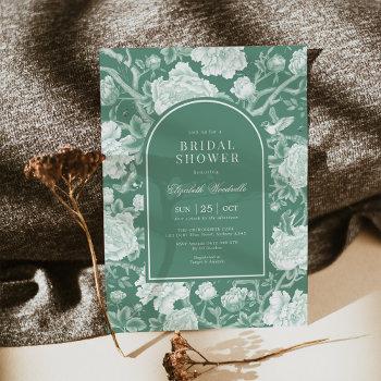 jade green white chinoiserie floral bridal shower invitation