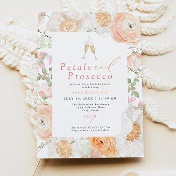 jane blush floral petals & prosecco bridal shower invitation