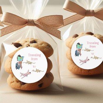 journey bridal shower traveling from miss to mrs  classic round sticker