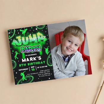 jump neon trampoline birthday party photo invitation