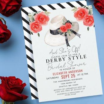 kentucky derby style big hat rose bridal shower invitation