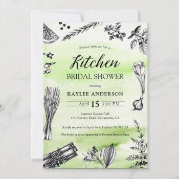 kitchen bridal shower herbs spices green splashes invitation