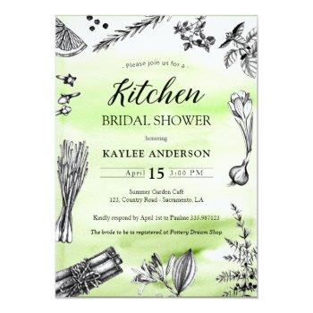 Kitchen Bridal Shower Herbs Spices Green Splashes Invitation Front View