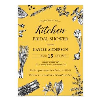 Kitchen Bridal Shower Herbs Spices Yellow Invitation Front View