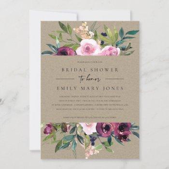 kraft blush burgundy floral bunch bridal shower invitation