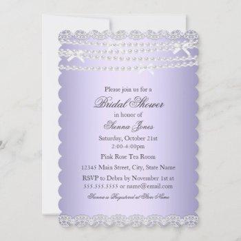 lace & pearl purple bridal shower invitation