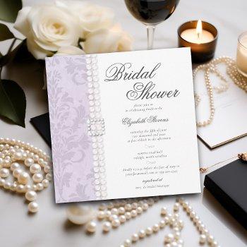 lace pearls damask lavender elegant bridal shower invitation