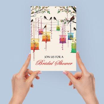 lanterns cherry tree birds floral bridal shower invitation